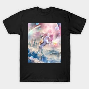 Rainbow Galaxy Corgi Dog Riding Unicorn T-Shirt